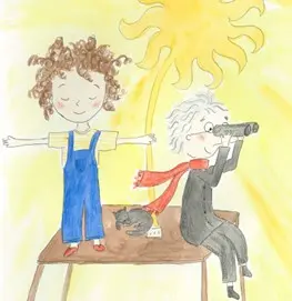 Illustration Mädchen auf Leiter mit ausgestreckten Armen froh